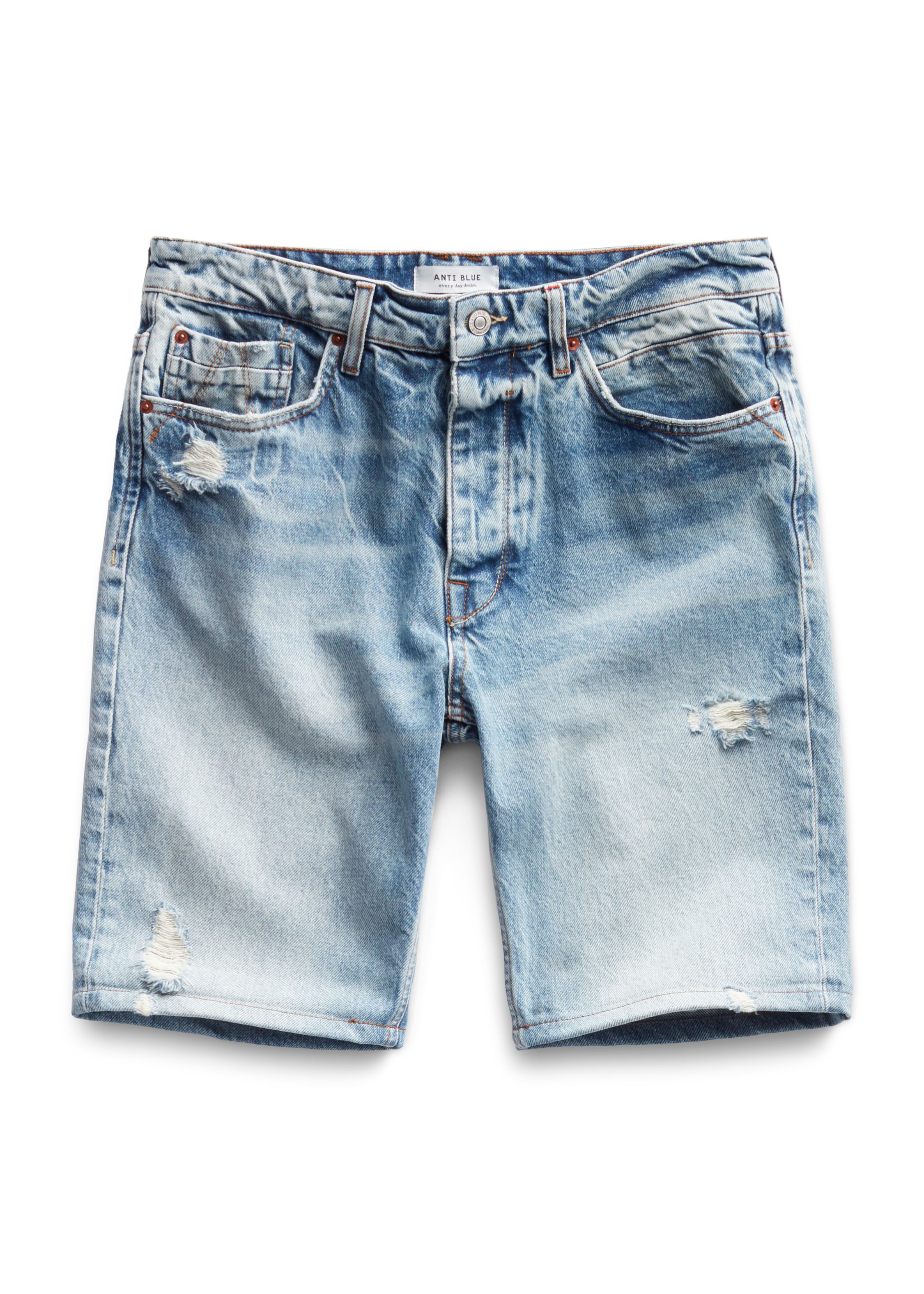 Korte Broeken Heren - Slim Fit Ripped Biker Shorts - Blauw - Style Italy