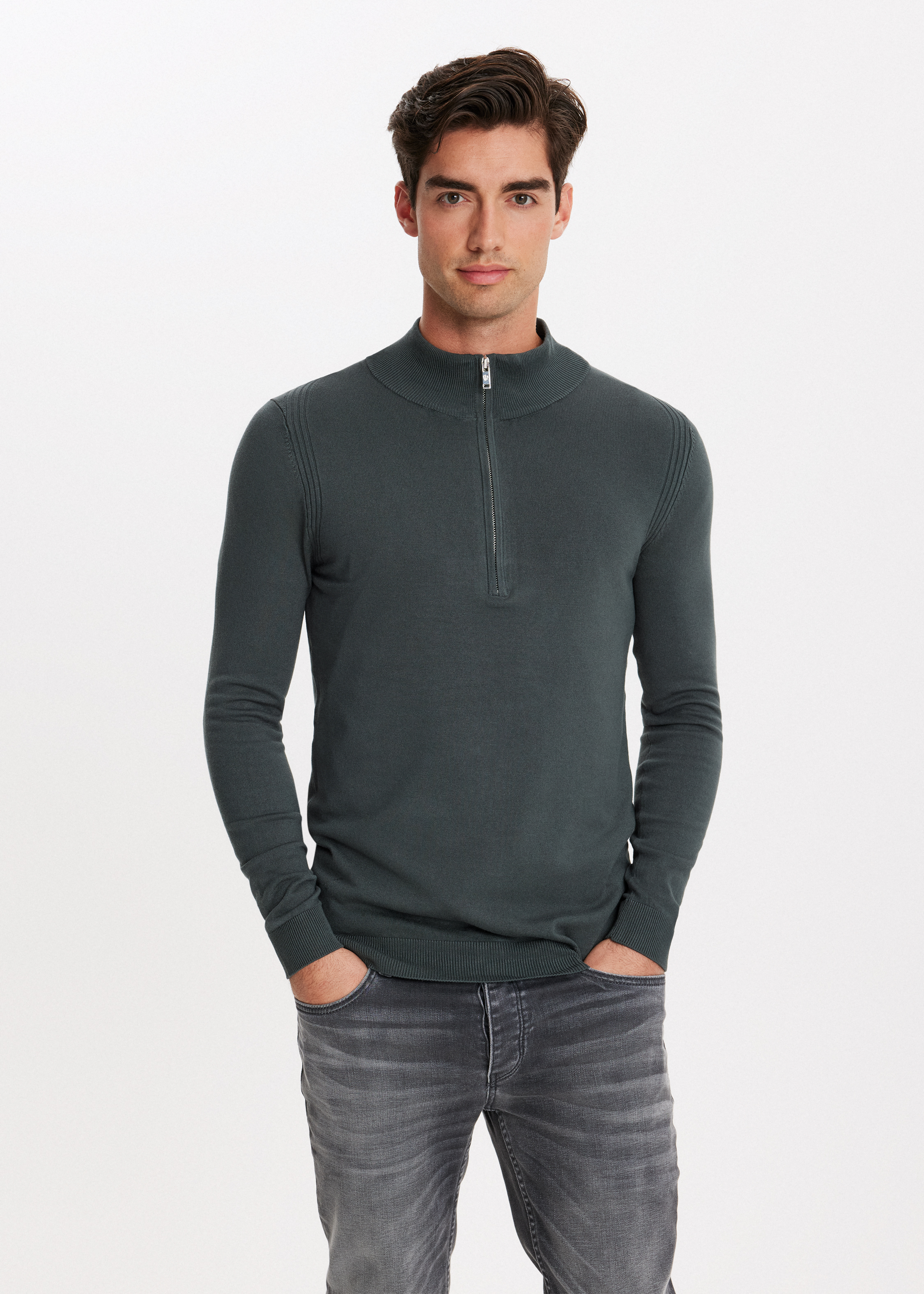 Truien Kleding The Sting Truien Heren Half Zip Trui Groen The Sting