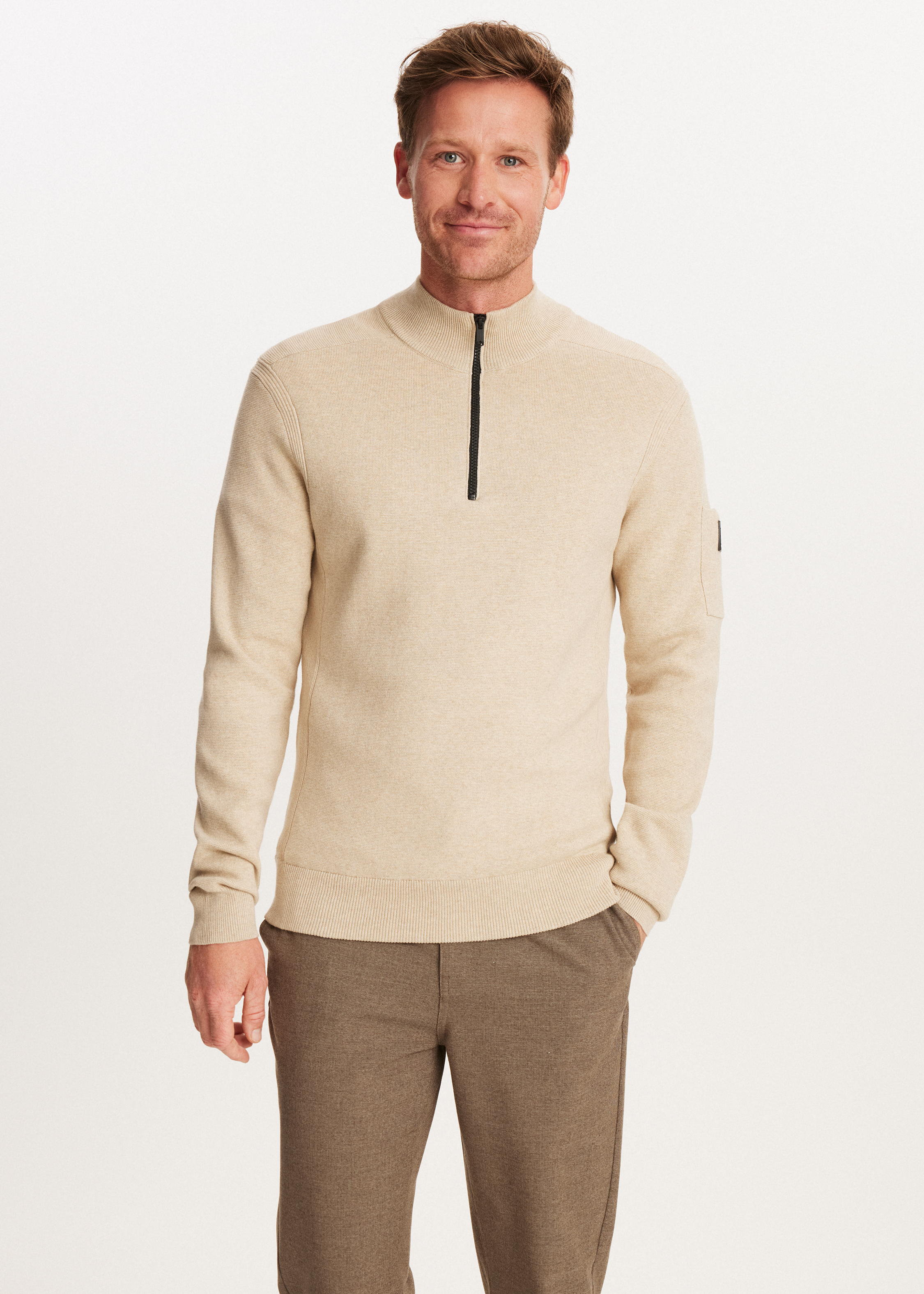 Gebreide half zip trio zand The Sting