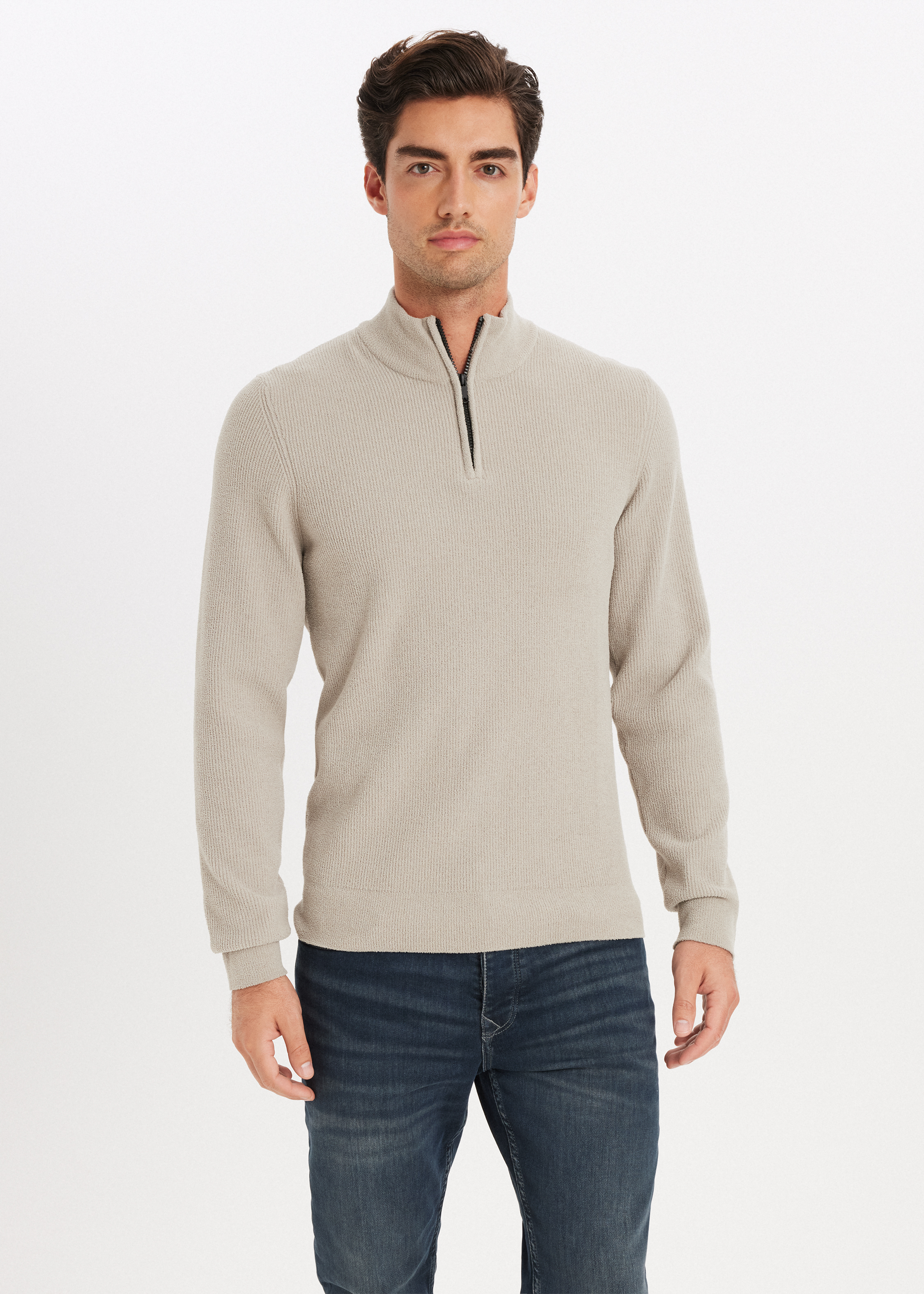 Chenille half zip trui zand (ZAND) The Sting