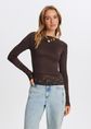 Lange mouwen top met kant, donkerbruin, large