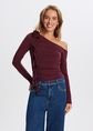 One shoulder top met roos, bordeaux, large