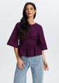 Poplin top met strik, aubergine, large