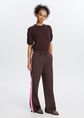 Wijde broek met streep, donkerbruin, large