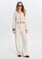 Linnen mix broek met kralen, ecru, large