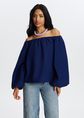 Off shoulder balloon top, donkerblauw, large