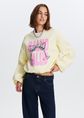 Cropped sweater met print, lichtgeel, large