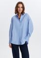 Gestreepte blouse met knopen, middenblauw, large