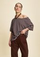 Gestreept off shoulder T-shirt, donkerbruin, large