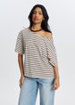 Gestreept off shoulder T-shirt, ecru, large