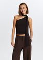 One shoulder top met sjaal, donkerbruin, large