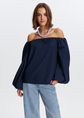 Off-shoulder pofmouw top, donkerblauw, large