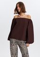 Off-shoulder pofmouw top, donkerbruin, large