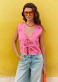 Gilet met print en strikken, rose, large