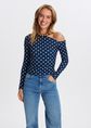 Polkadot longsleeve, donkerblauw, large
