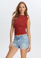 Mesh top met plooien, rood, roest, large