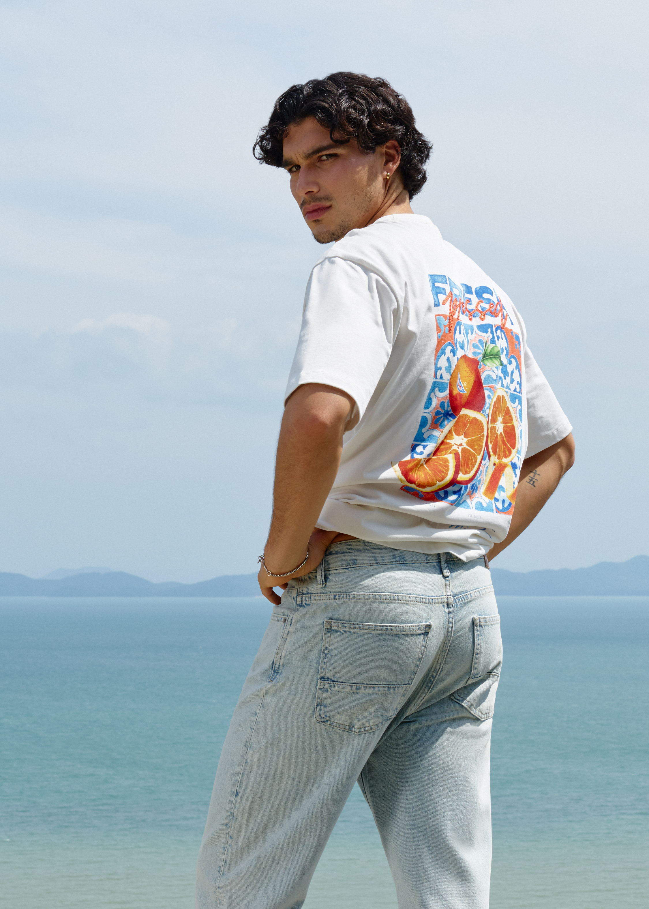 T-shirt met sinaasappelprint off-white (WIT.O) | The Sting