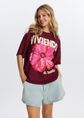 T-shirt met kanten mouwen, bordeaux, large