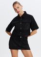 Rhinestone denim blouse, zwart, used dark, large