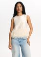 Boxy top met franjes, ecru, large