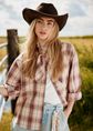 Geruite blouse met strik, lichtroze, large