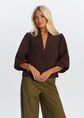 Cropped blazer met wijde mouwen, donkerbruin, large