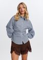 Getailleerde ruitjes blouse, lichtblauw, large