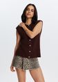 Gestreepte spencer met knopen, donkerbruin, large