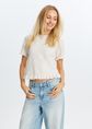 Korte mouwen trui met ruches, wit, off-white, large