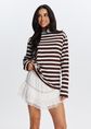 Gestreepte longsleeve met borduursel, donkerbruin, large