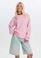 Gestreepte longsleeve met borduursel, middenroze, large