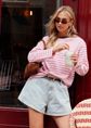 Gestreepte longsleeve met borduursel, middenroze, large