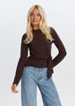 Longsleeve met knoop detail, donkerbruin, large