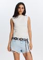 Kanten top met plooien, wit, off-white, large