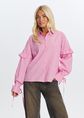 Gestreepte oversized blouse met ruches, rose, large