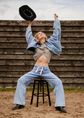 Jeans met kanten trekkoord, blauw, used light, large