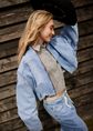 Denim jacket met PU-kraag, blauw, used light, large