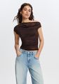 Gedrapeerde top met kant, donkerbruin, large