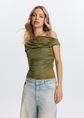 Gedrapeerde top met kant, groen, army, large