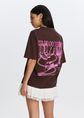 T-shirt met geborduurde print, donkerbruin, large