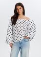 Off shoulder top met stippen, wit, large