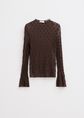 Kanten top met lange mouwen, donkerbruin, large