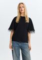 T-shirt met veren, zwart, large