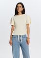 Getailleerd T-shirt met pofmouwen, lichtgeel, large