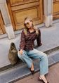 Getailleerde geruite blouse, bordeaux, large
