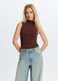 Mouwloze top met plooien, donkerbruin, large