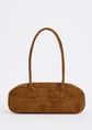 Suedine schoudertas, cognac, donker, large
