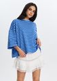 Gestreept T-shirt, blauw, large