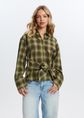 Geruite blouse met strikdetail, groen, olijf, midden, large