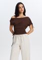 Off shoulder top met strikdetail, donkerbruin, large
